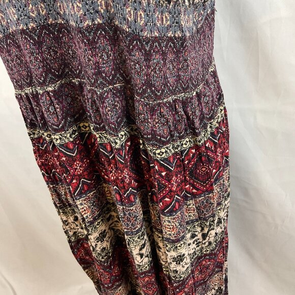 Soft Surroundings Smocked Dress 1X Maroon Cream Blue Mandala Print Short Sleeve - Picture 8 of 16